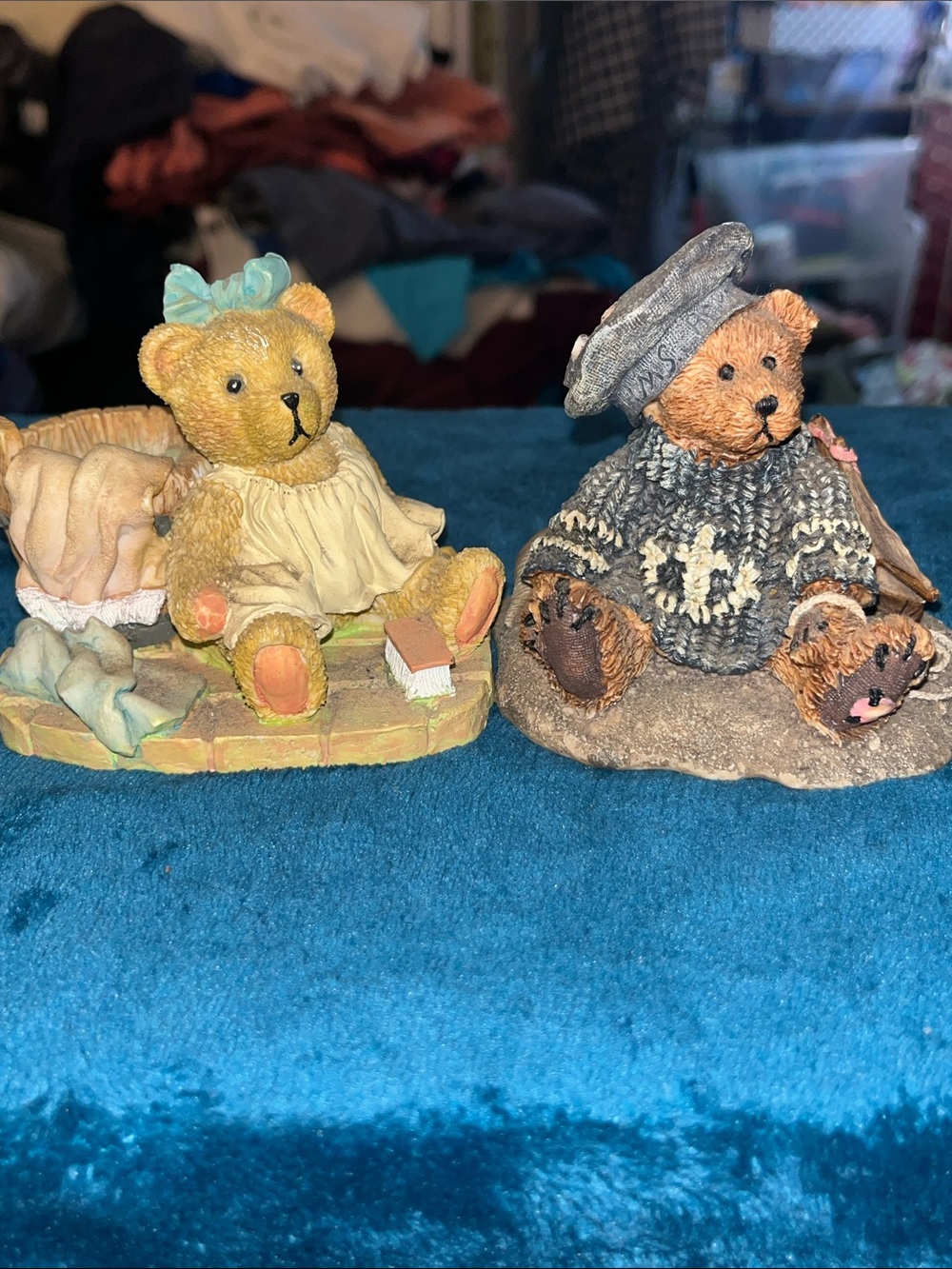 Boyds Bears Hand-Painted Yellow & Brown Teddy Pair Figurines 206